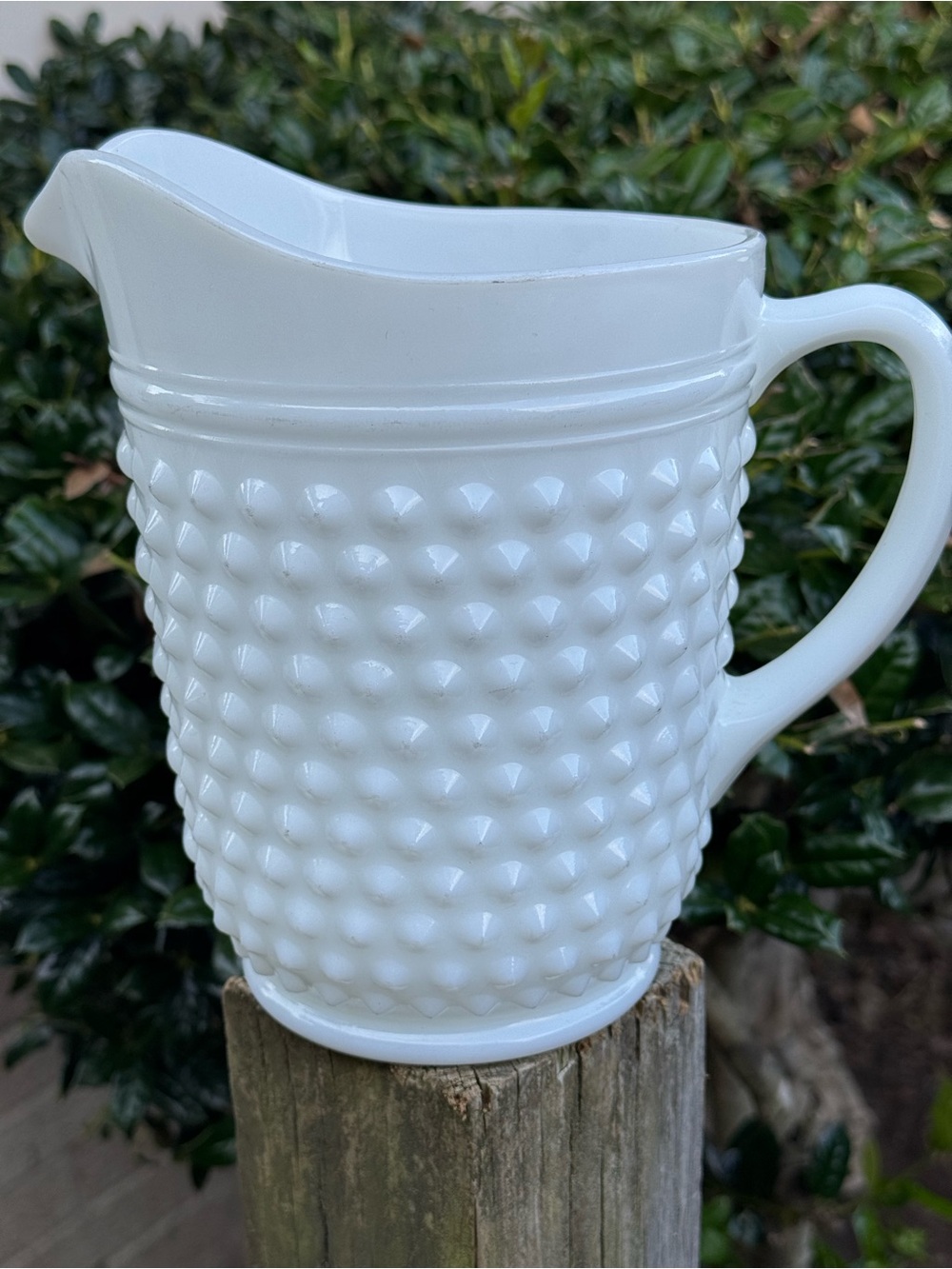 Elegant White Hobnail Milk Glass Pitcher with Handle